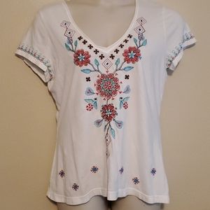 Johnny Was White embroidered T-Shirt